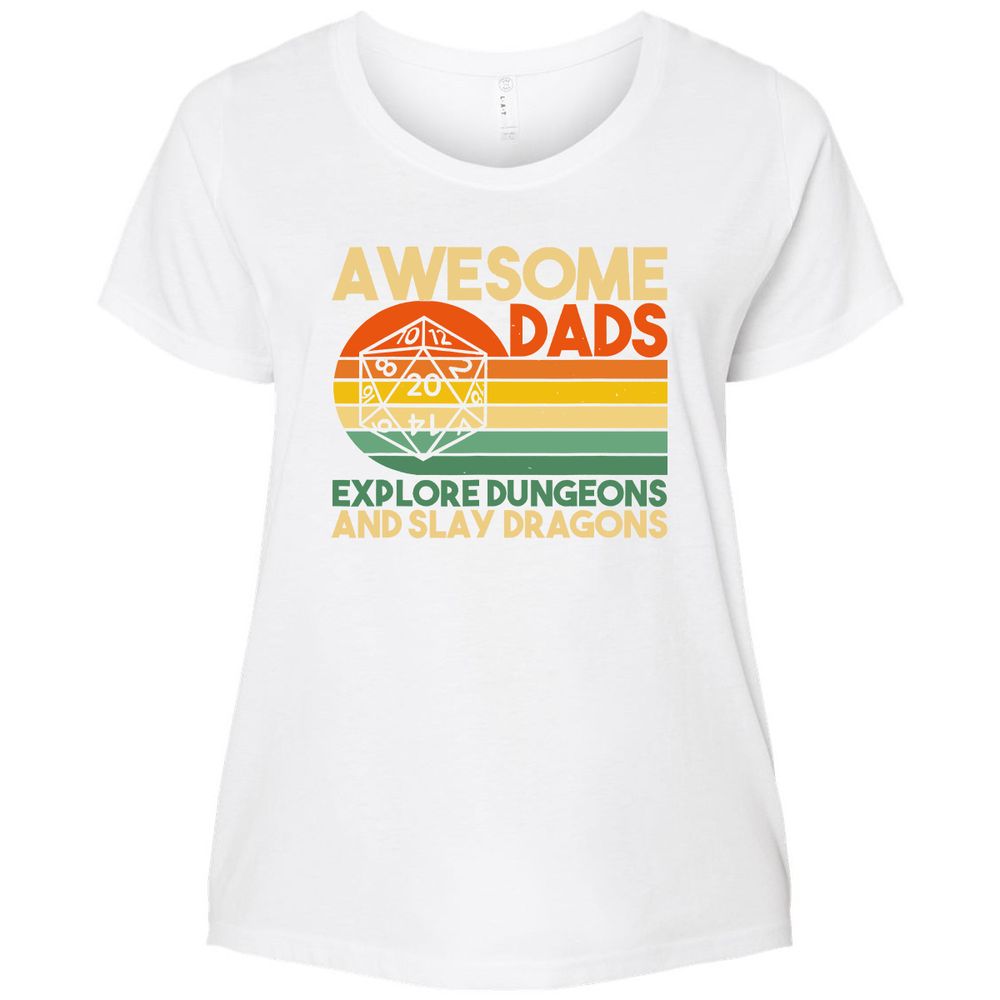 Awesome Dad Explore Dungeons Slay Dragons Ladies Curvy Jersey - White - 6