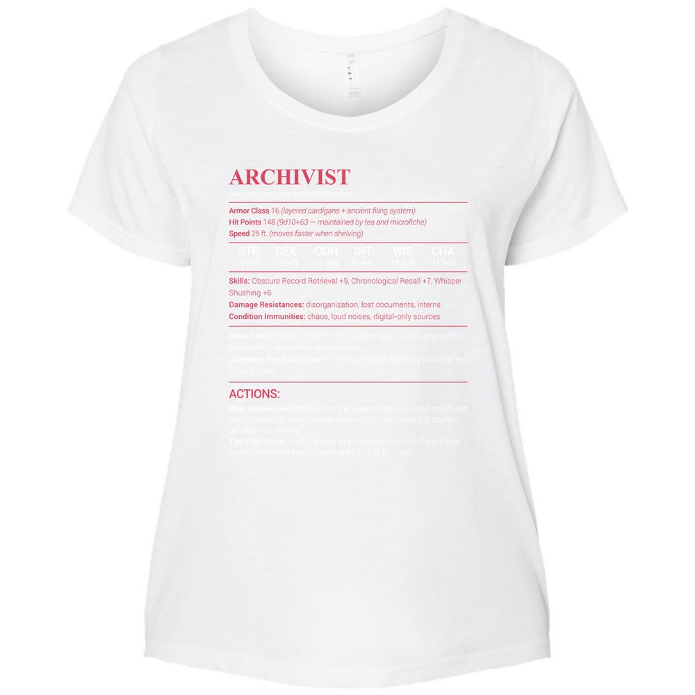Archivist Stats Ladies Curvy Jersey - White - 6