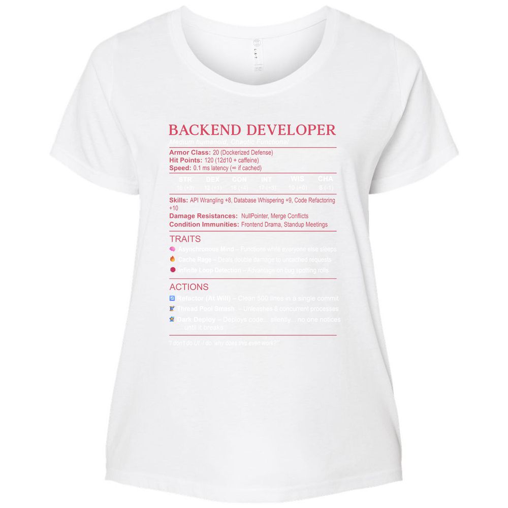 Backend Developer Stats Ladies Curvy Jersey - White - 6