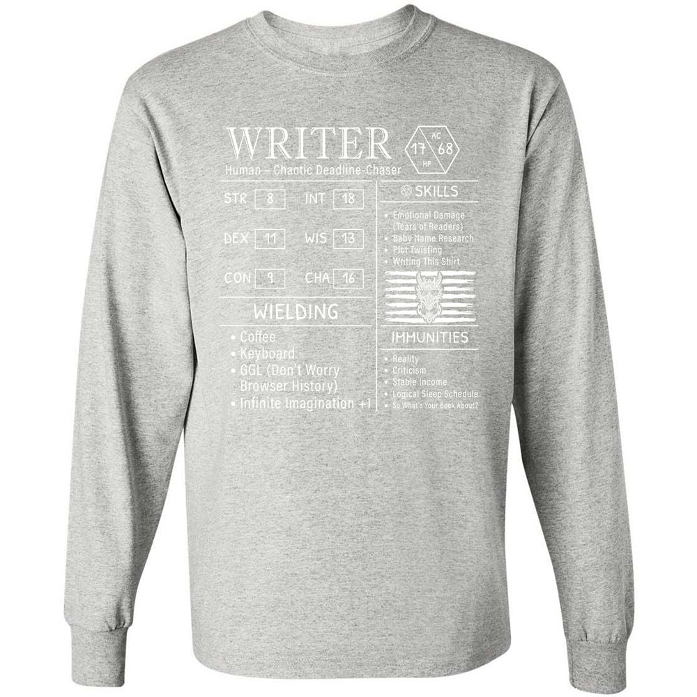 Writer Stats New Long Sleeve T-Shirt - Ash - 7