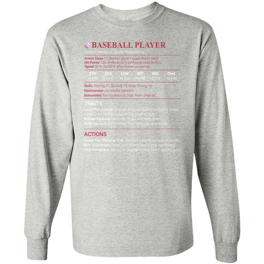 Baseball Player Long Sleeve T-Shirt - Ash - 7
