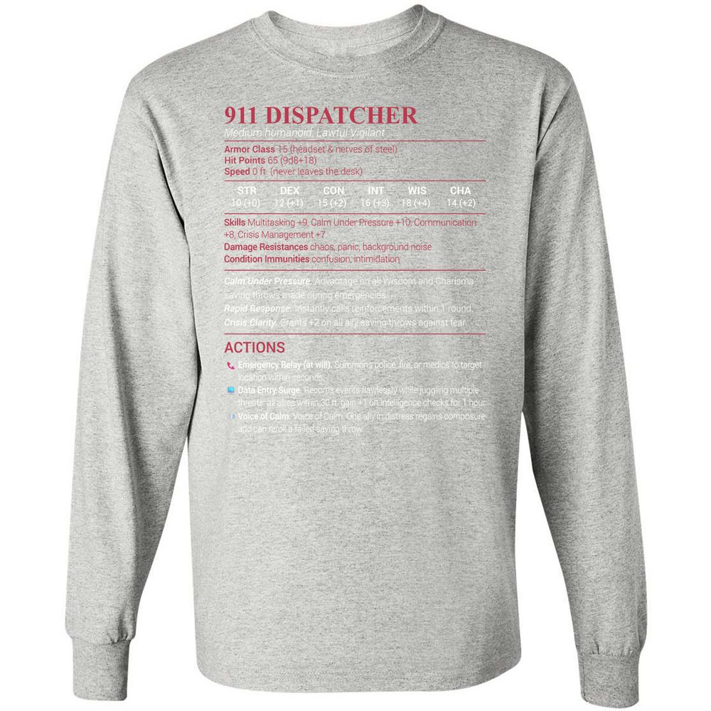 911 Dispatcher Long Sleeve T-Shirt - Ash - 7