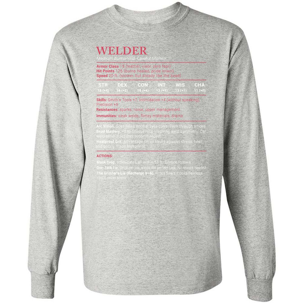 Welder Stats Long Sleeve T-Shirt - Ash - 7