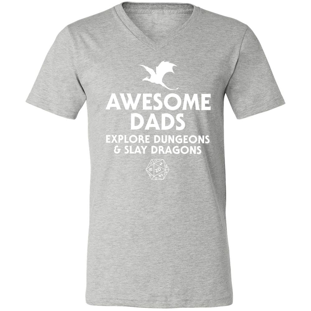 Awesome Dads Slay Dragons Unisex V-Neck T-Shirt - Athletic Heather - 7