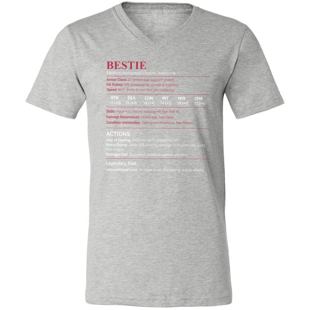 Bestie Stats Unisex V-Neck T-Shirt - Athletic Heather - 7