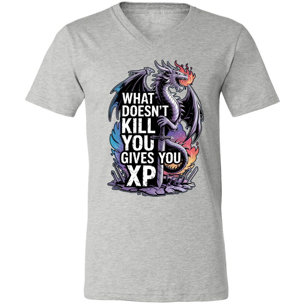 What Doesn't Kill You Dragon Unisex V-Neck T-Shirt - Athletic Heather - 7
