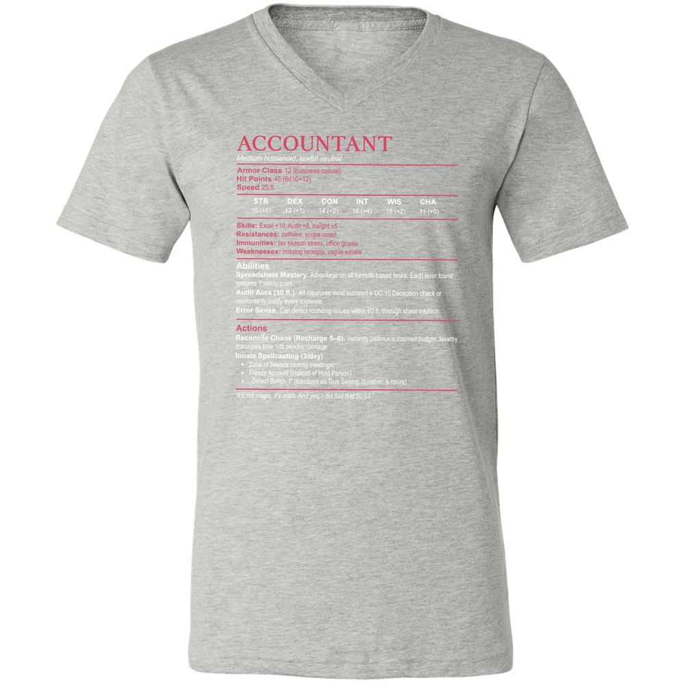 Accountant Stats Unisex V-Neck T-Shirt - Athletic Heather - 7