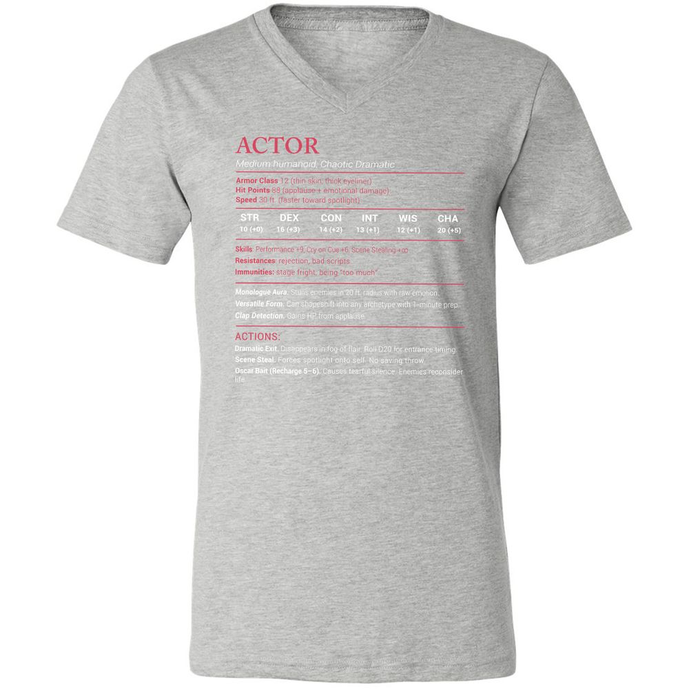 Actor Stats Unisex V-Neck T-Shirt - Athletic Heather - 7