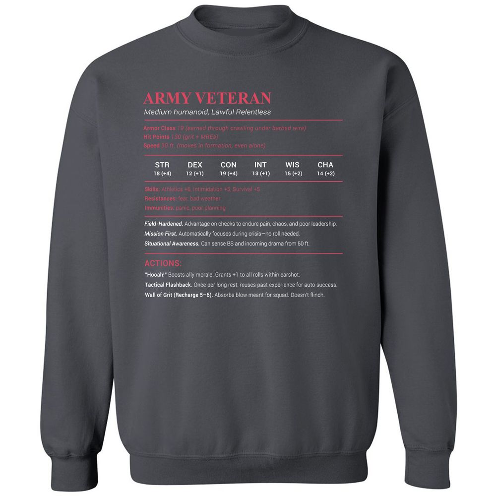 Army Veteran Classic Unisex Sweatshirt - Charcoal - 7