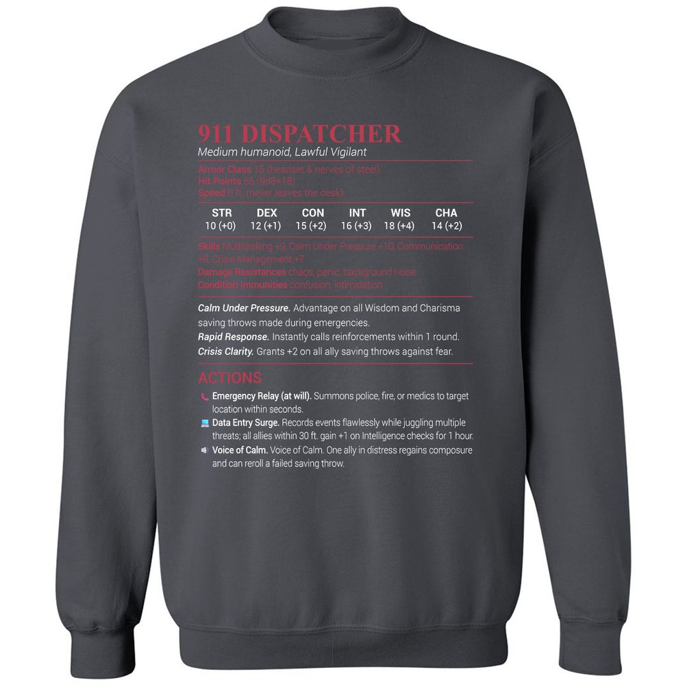 911 Dispatcher Classic Unisex Sweatshirt - Charcoal - 7