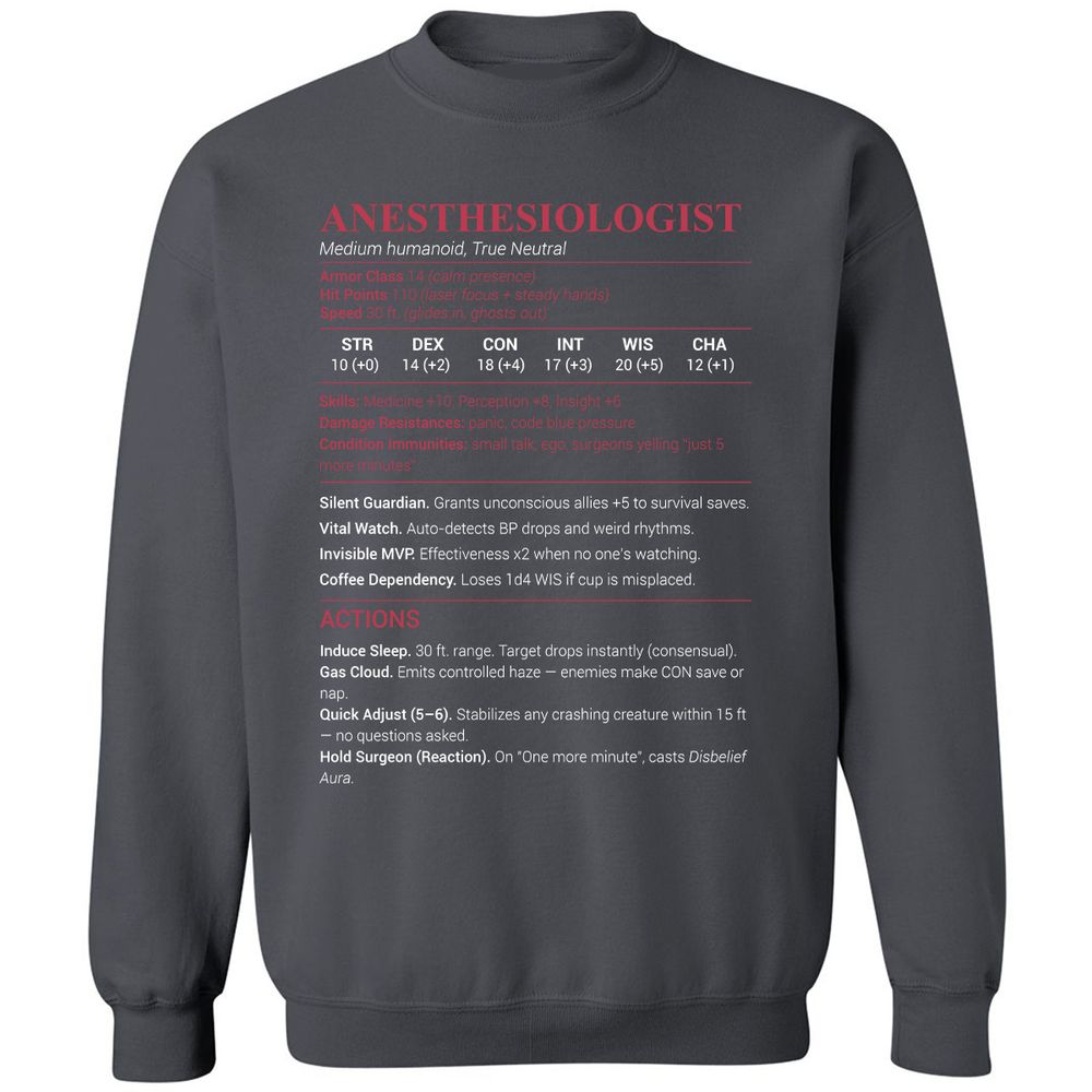 Anesthesiologist Stats Classic Unisex Sweatshirt - Charcoal - 7
