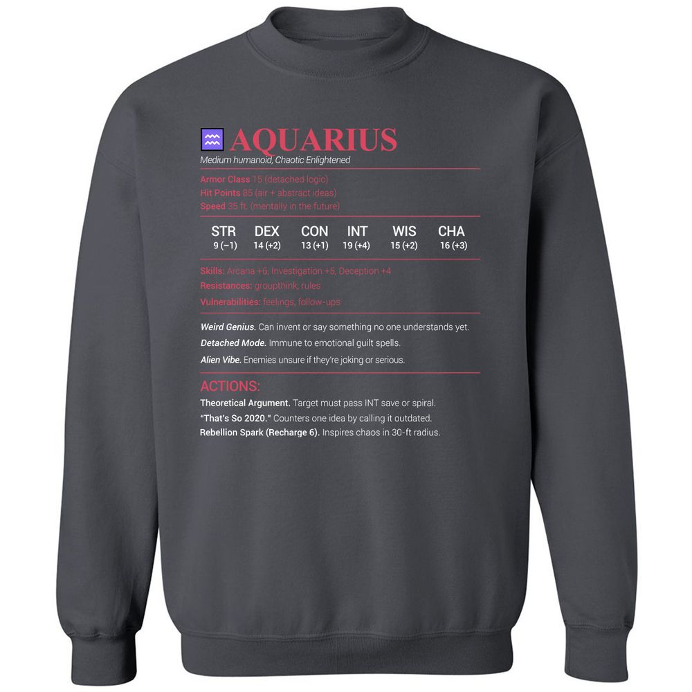 Aquarius Stats Classic Unisex Sweatshirt - Charcoal - 7