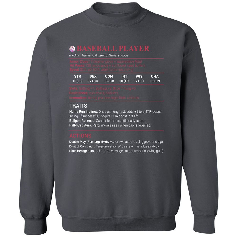 Baseball Player Classic Unisex Sweatshirt - Charcoal - 7