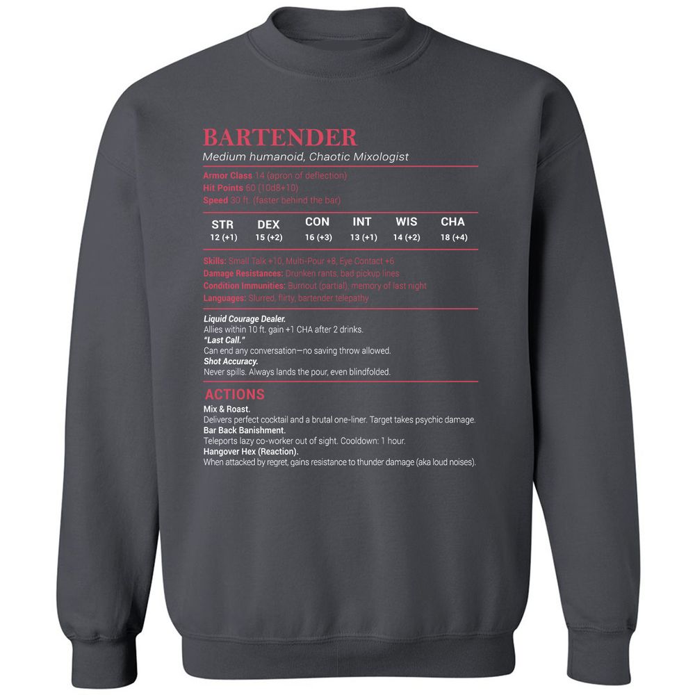 Bartender Stats Classic Unisex Sweatshirt - Charcoal - 7
