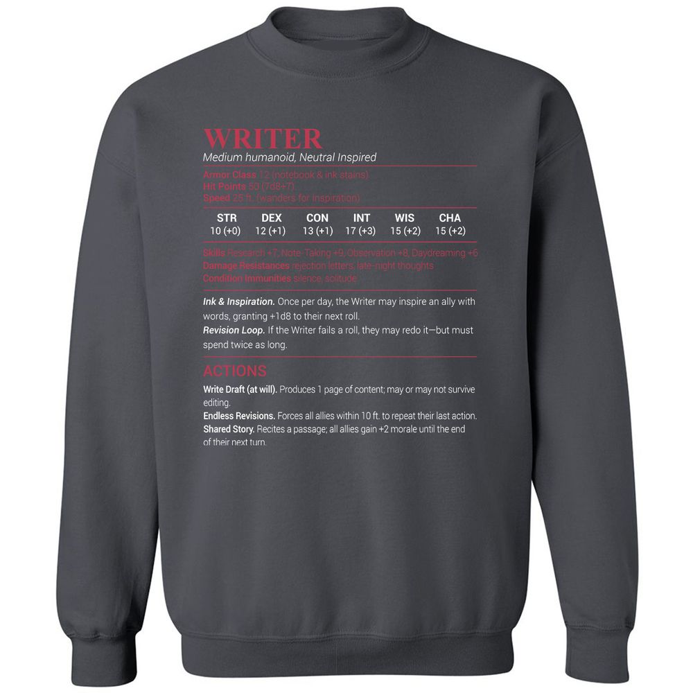 Writer Classic Unisex Sweatshirt - Charcoal - 7