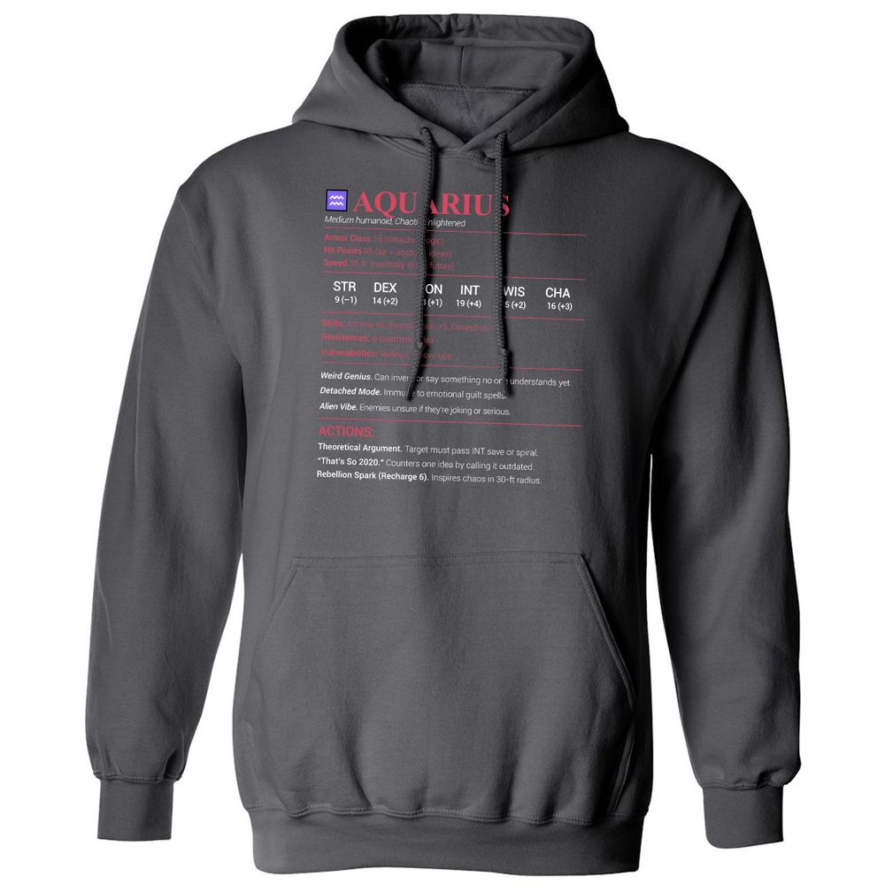Aquarius Stats Classic Unisex Hoodie - Charcoal - 7