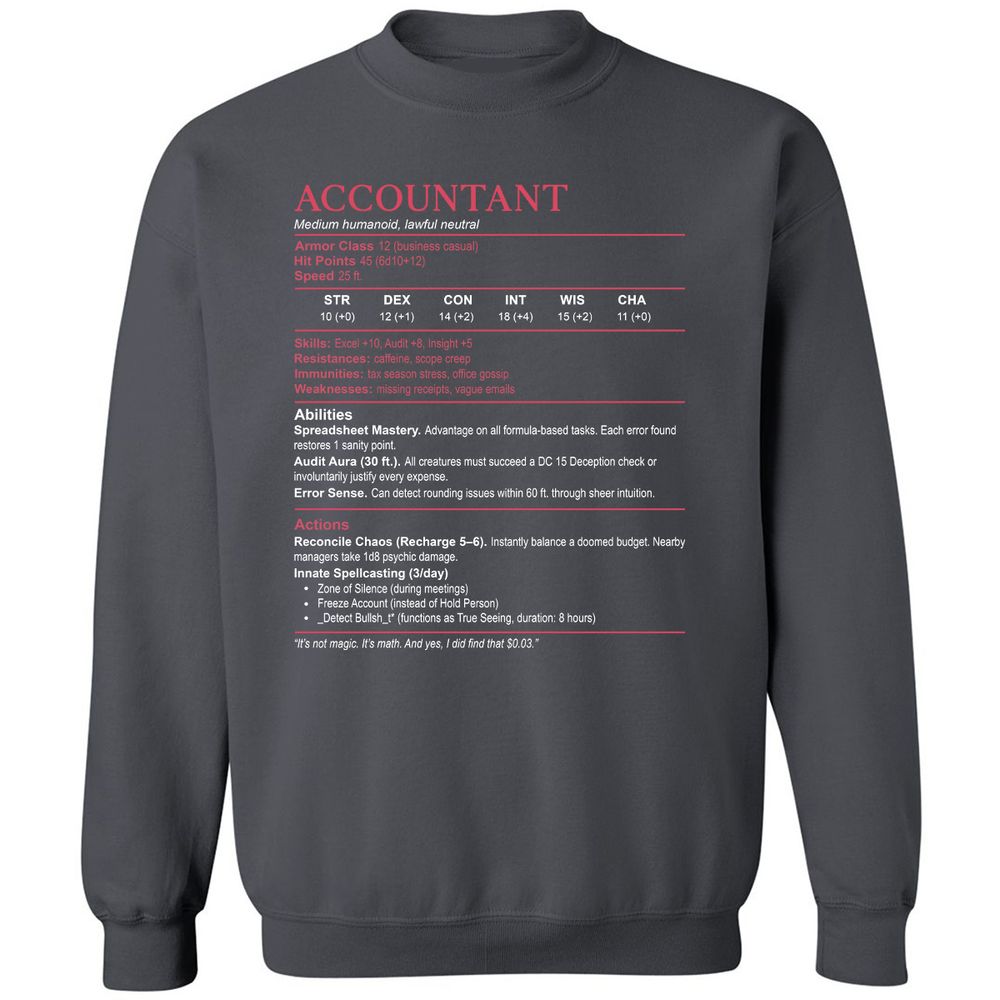 Accountant Stats Classic Unisex Sweatshirt - Charcoal - 7