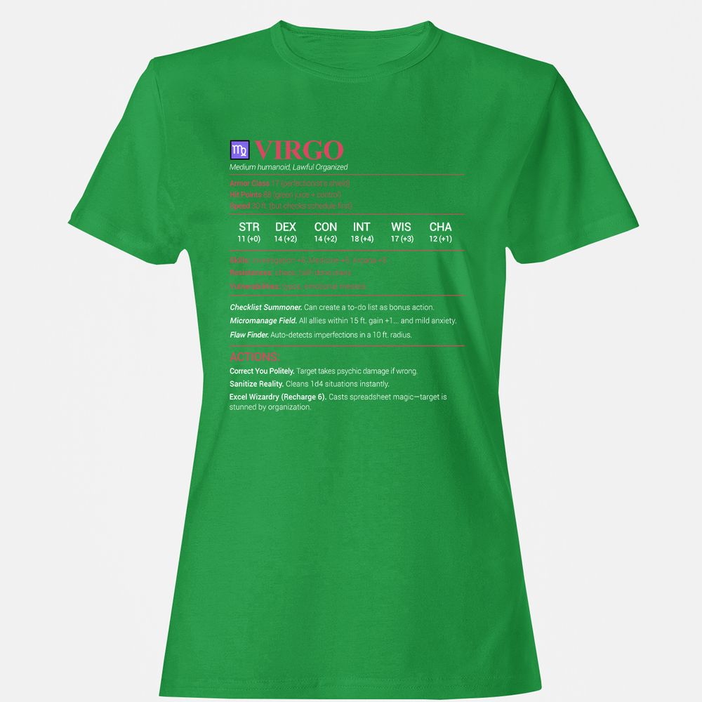 Virgo Stats Women's T-Shirt - Irish Green - 7