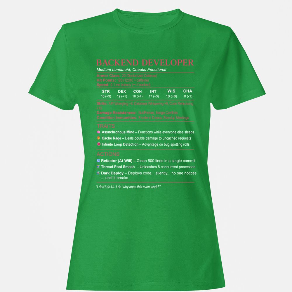 Backend Developer Stats Women's T-Shirt - Irish Green - 7