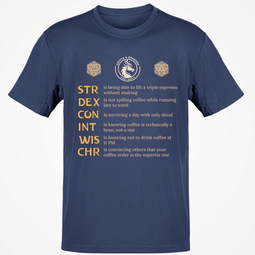 Coffee & Dragons RPG Stats Classic Unisex T-Shirt - Navy - 7