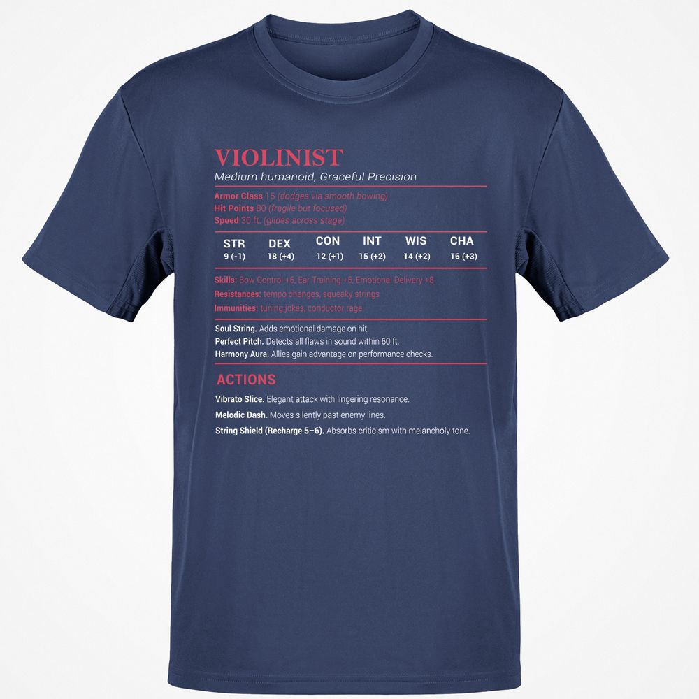 Violinist Stats Classic Unisex T-Shirt - Navy - 7