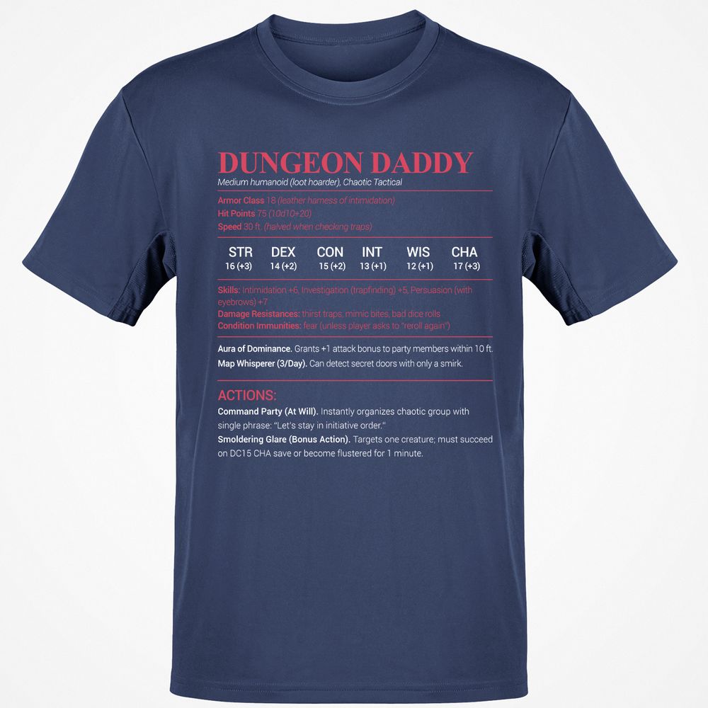 Dungeon Daddy Stats Classic Unisex T-Shirt - Navy - 7