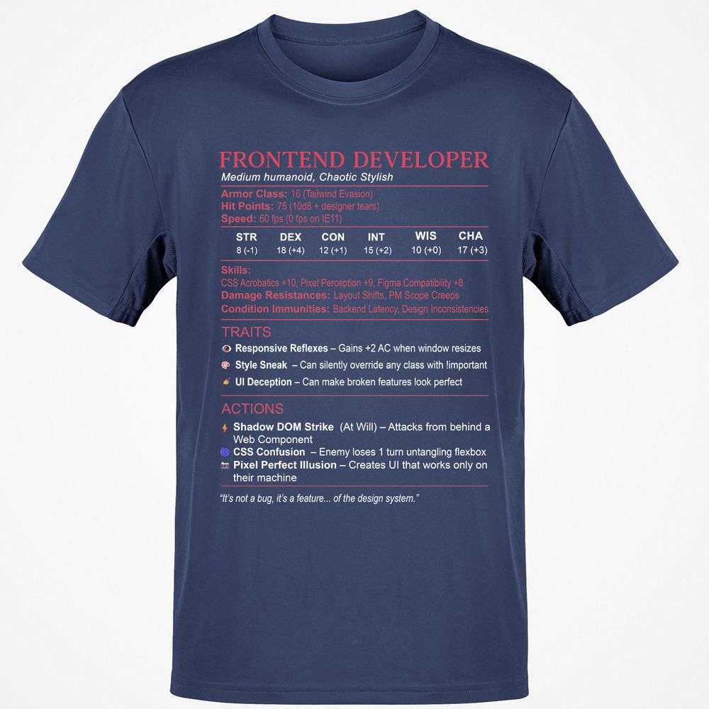 Frontend Developer Stats Classic Unisex T-Shirt - Navy - 7