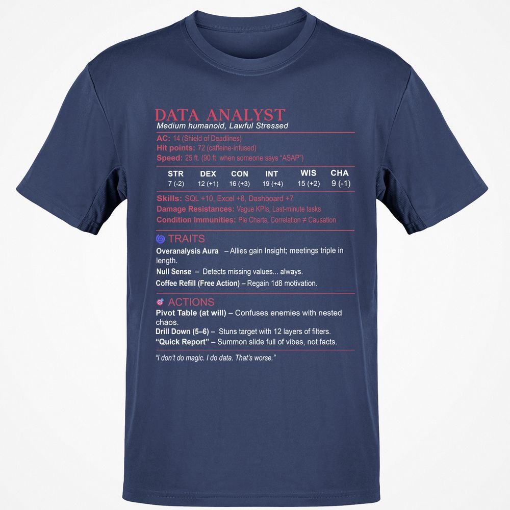 Data Analyst Stats Classic Unisex T-Shirt - Navy - 7