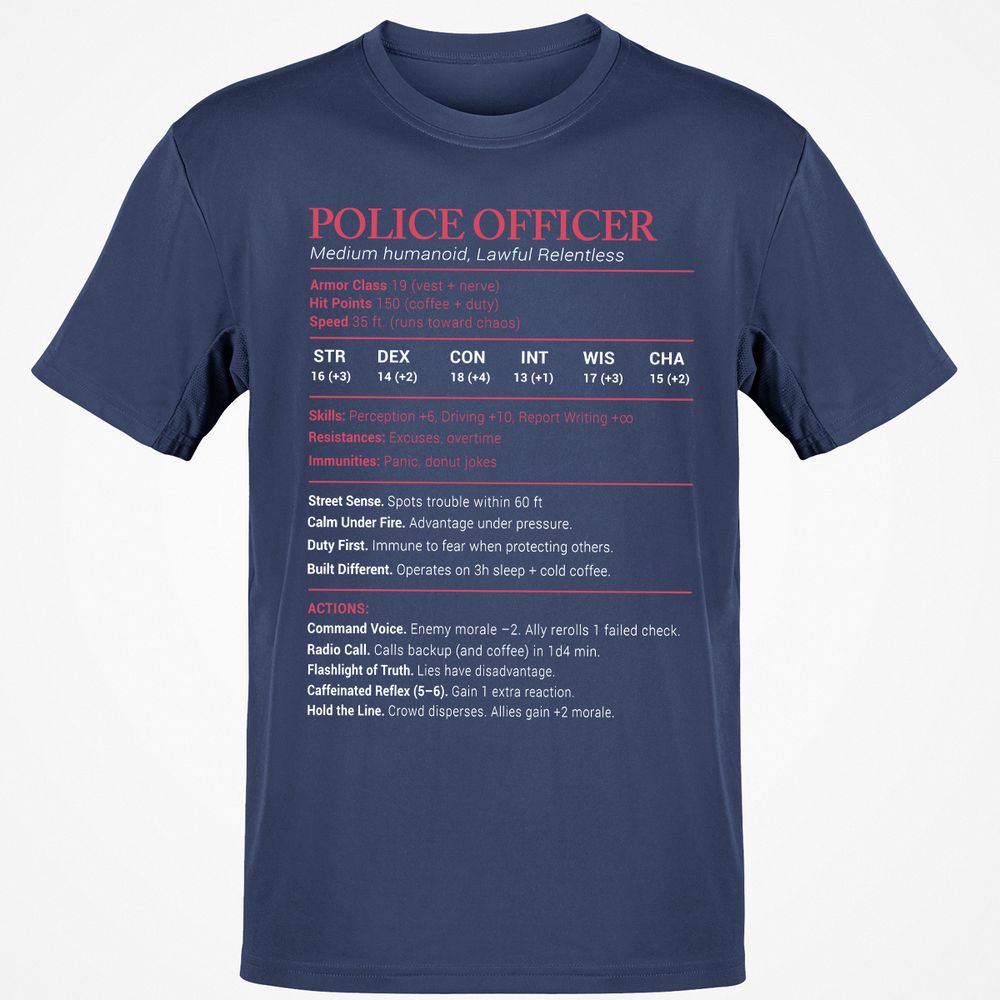 Police Officer Stats Classic Unisex T-Shirt - Navy - 7