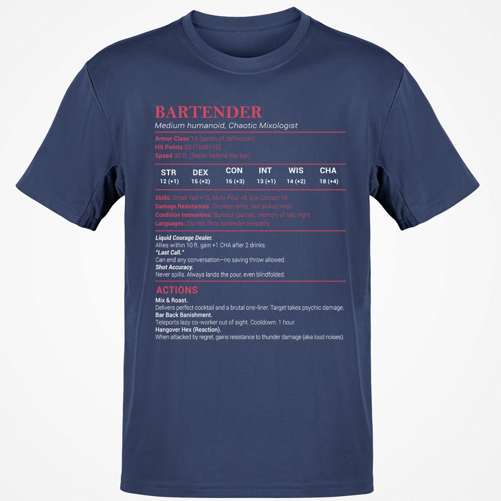 Bartender Stats Classic Unisex T-Shirt - Navy - 7