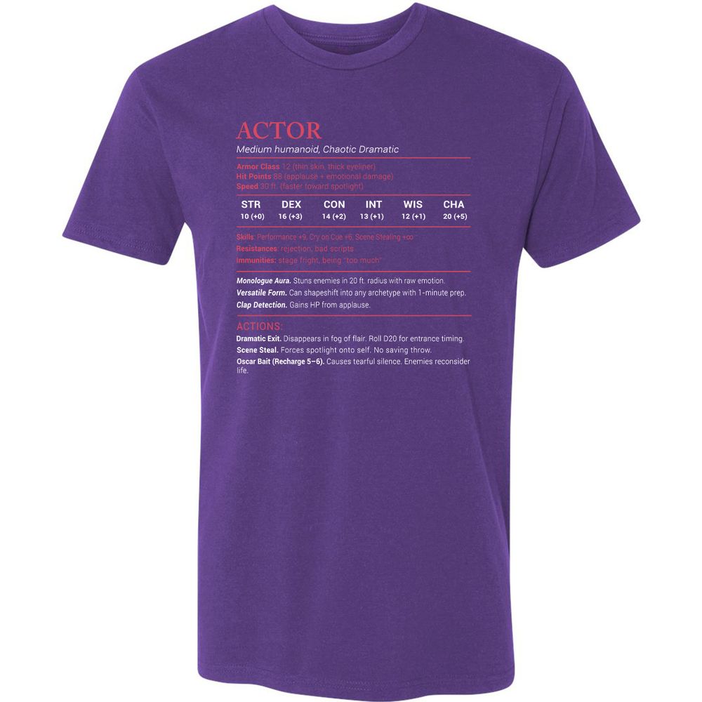 Actor Stats Premium Unisex T-Shirt - Purple Rush - 7