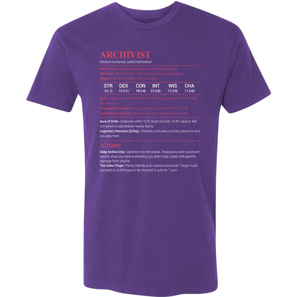 Archivist Stats Premium Unisex T-Shirt - Purple Rush - 7