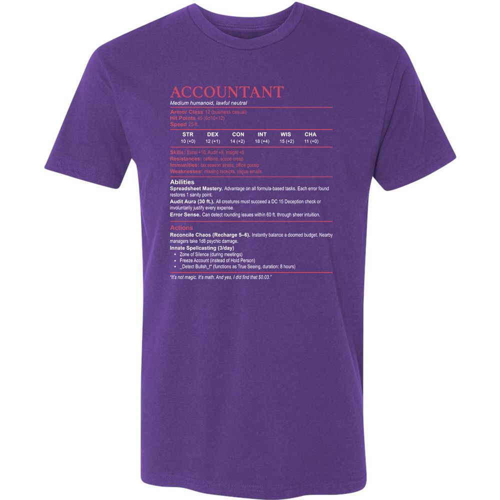 Accountant Stats Premium Unisex T-Shirt - Purple Rush - 7