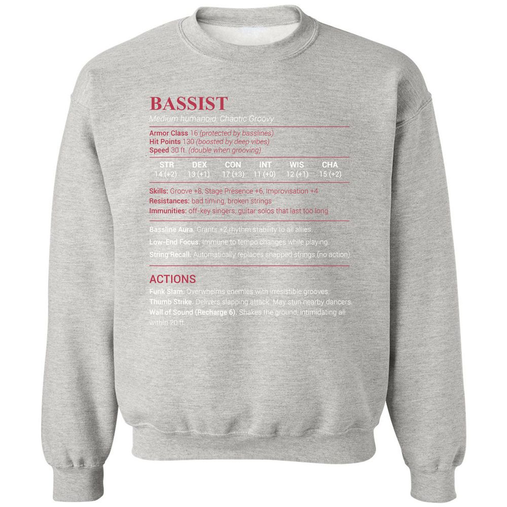 Bassist Stats Classic Unisex Sweatshirt - Ash - 8
