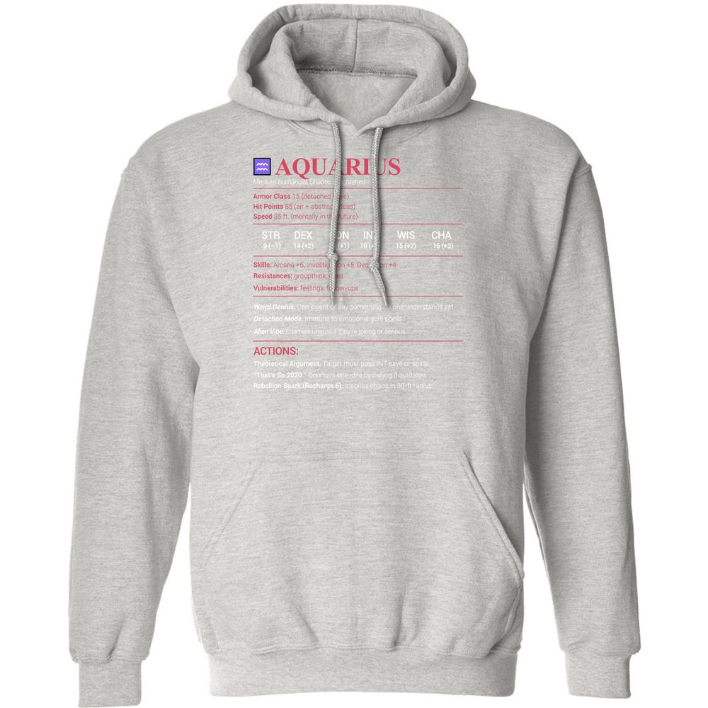 Aquarius Stats Classic Unisex Hoodie - Ash - 8