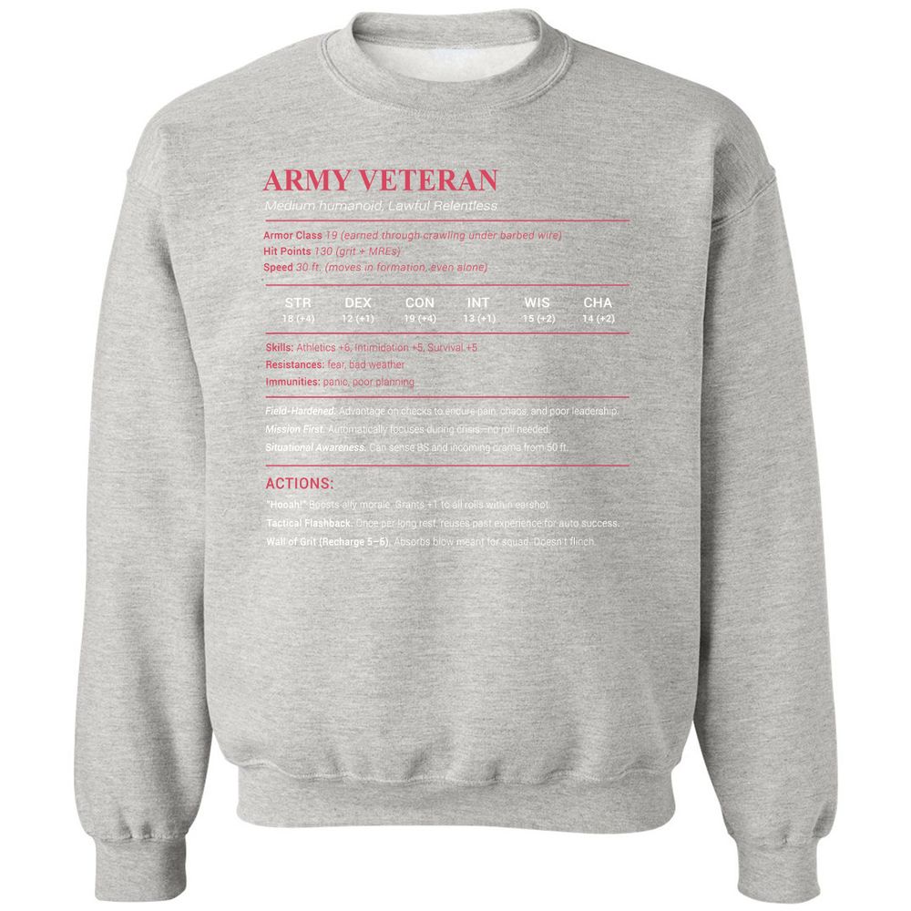 Army Veteran Classic Unisex Sweatshirt - Ash - 8