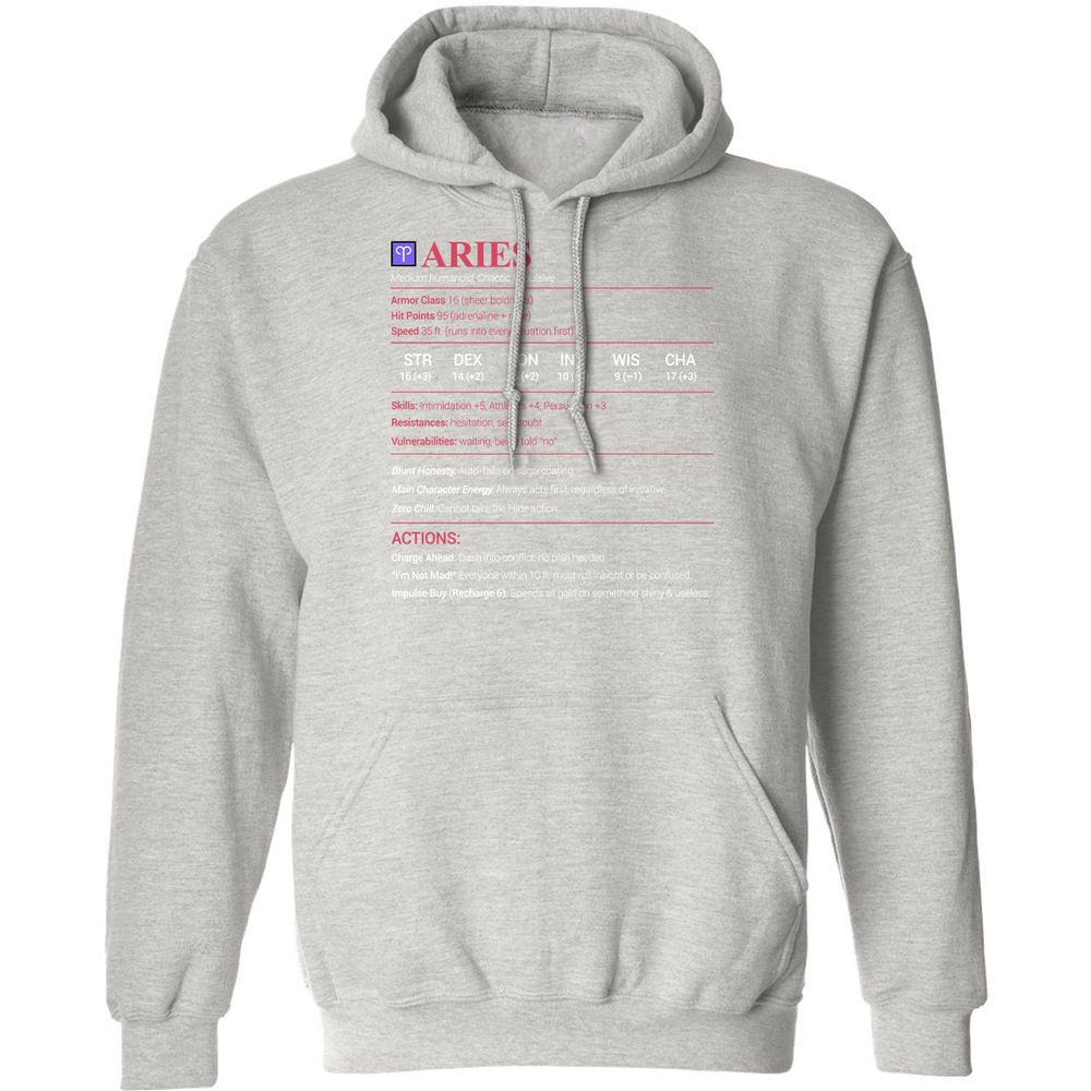Aries Stats Classic Unisex Hoodie - Ash - 8