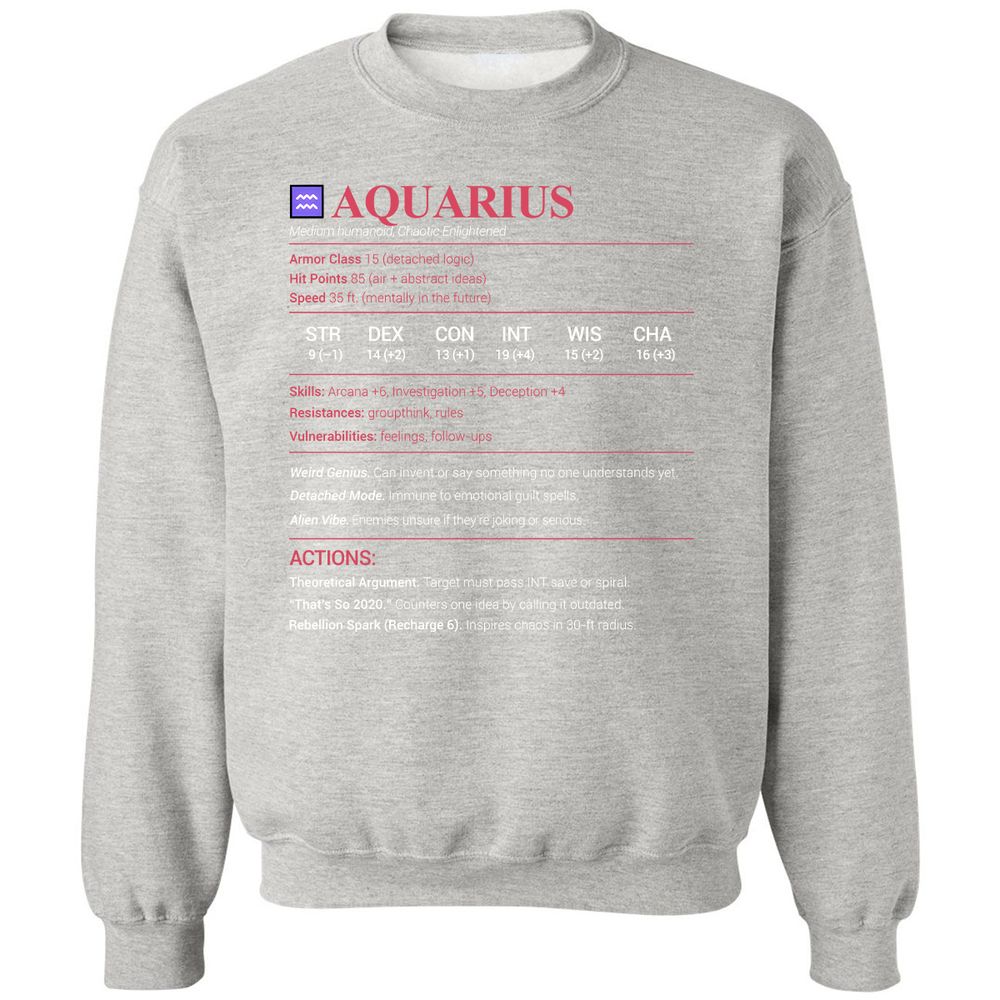 Aquarius Stats Classic Unisex Sweatshirt - Ash - 8