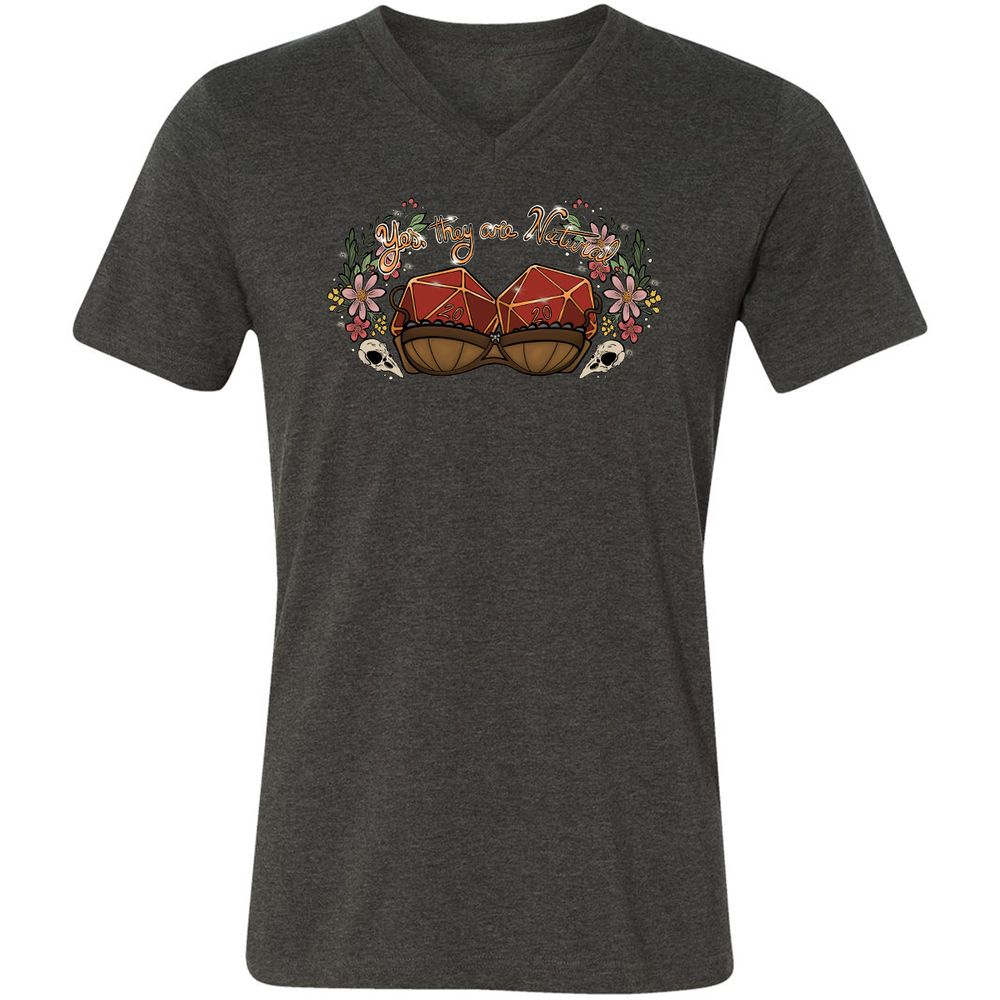 Yes They're Natural Unisex V-Neck T-Shirt - Dark Grey Heather - 8
