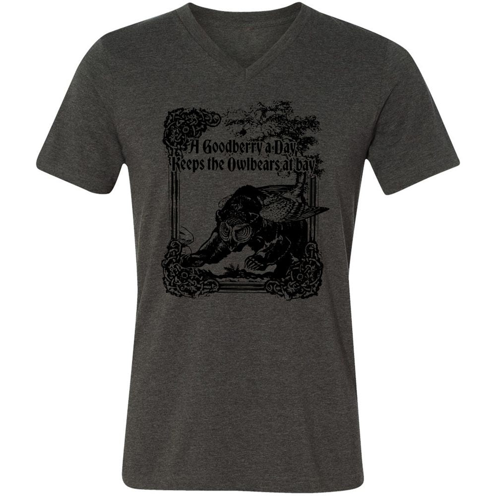 A Goodberry A Day Keeps The Owlbears At Bay Unisex V-Neck T-Shirt - Dark Grey Heather - 8