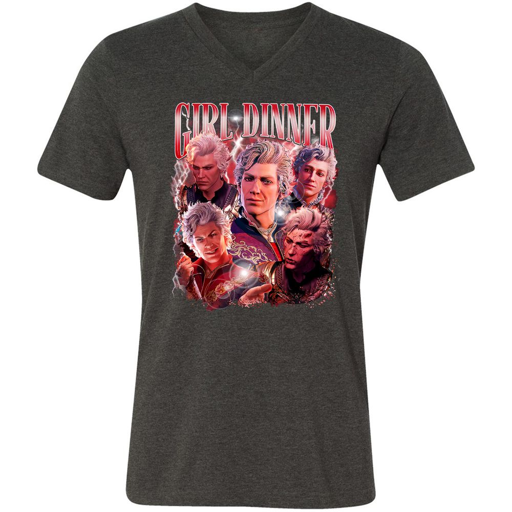 Astarion Girl Dinner Unisex V-Neck T-Shirt - Dark Grey Heather - 8