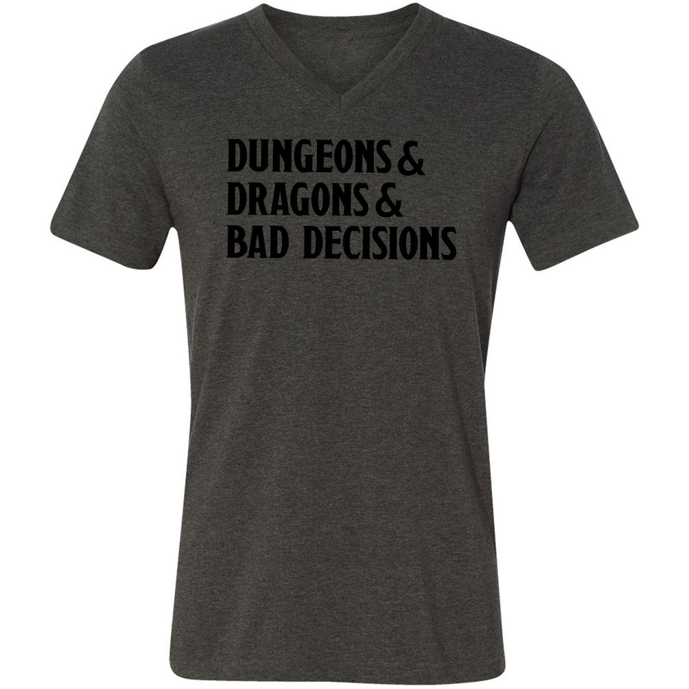 Bad Decisions Unisex V-Neck T-Shirt - Dark Grey Heather - 8