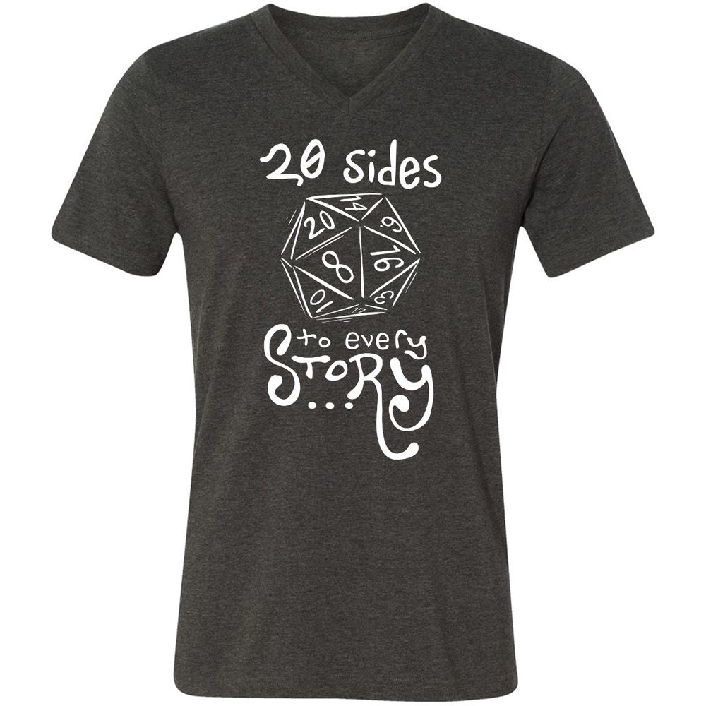 20 Sides to Every Story Unisex V-Neck T-Shirt - Dark Grey Heather - 8