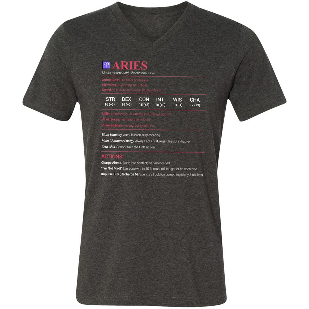 Aries Stats Unisex V-Neck T-Shirt - Dark Grey Heather - 8