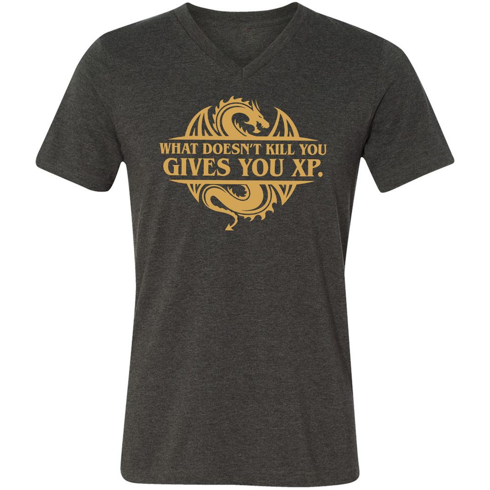 What Doesn't Kill You Gives You XP Unisex V-Neck T-Shirt - Dark Grey Heather - 8