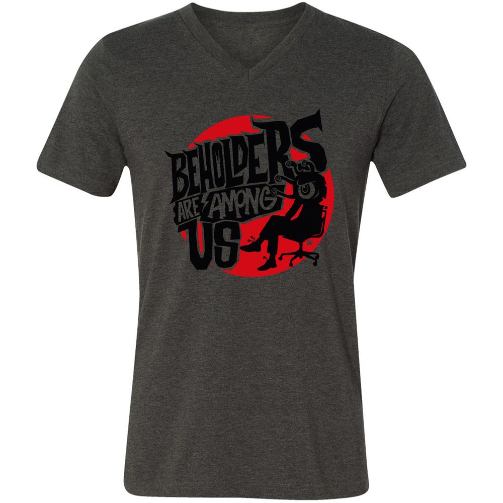 Beholders Are Among Us Unisex V-Neck T-Shirt - Dark Grey Heather - 8