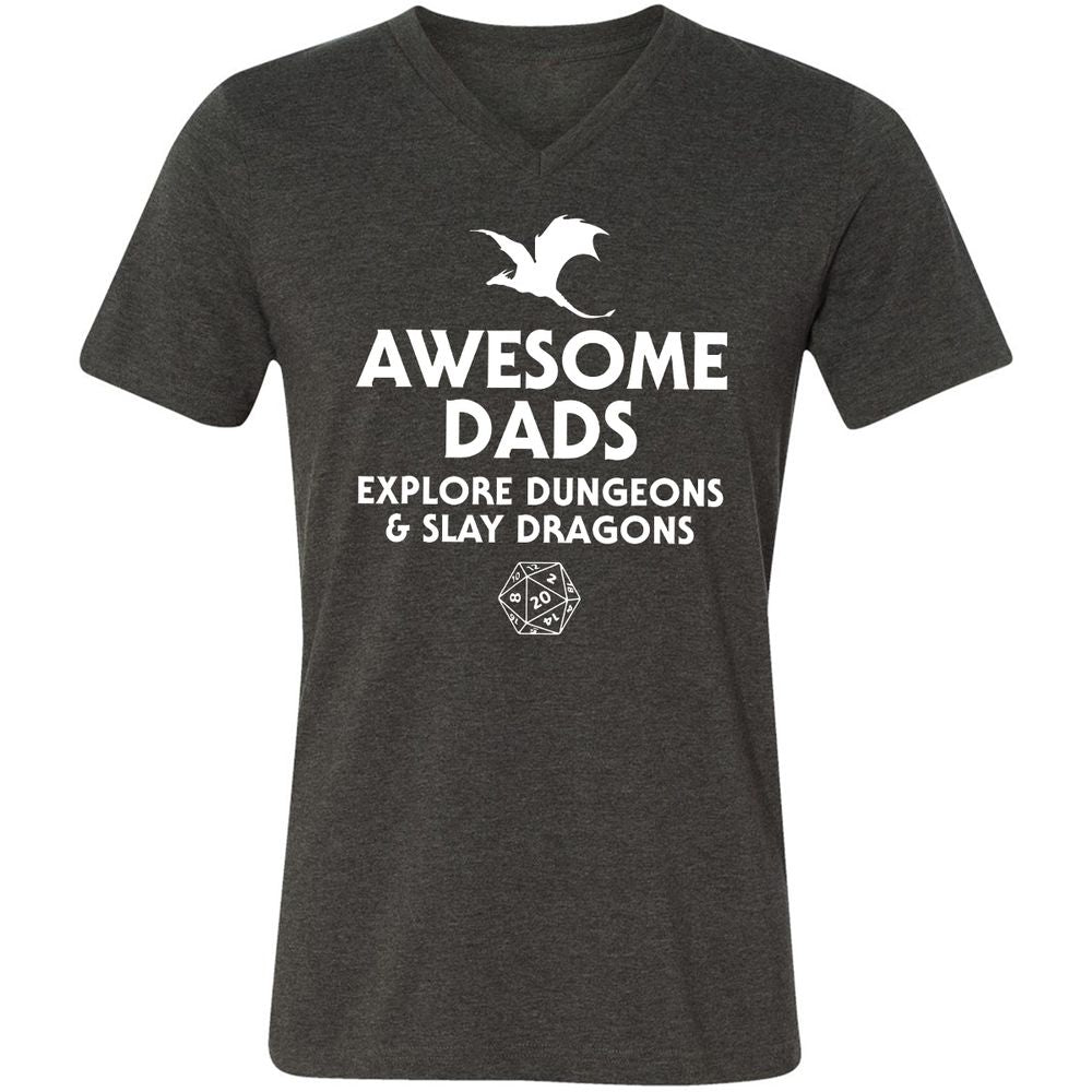 Awesome Dads Slay Dragons Unisex V-Neck T-Shirt - Dark Grey Heather - 8