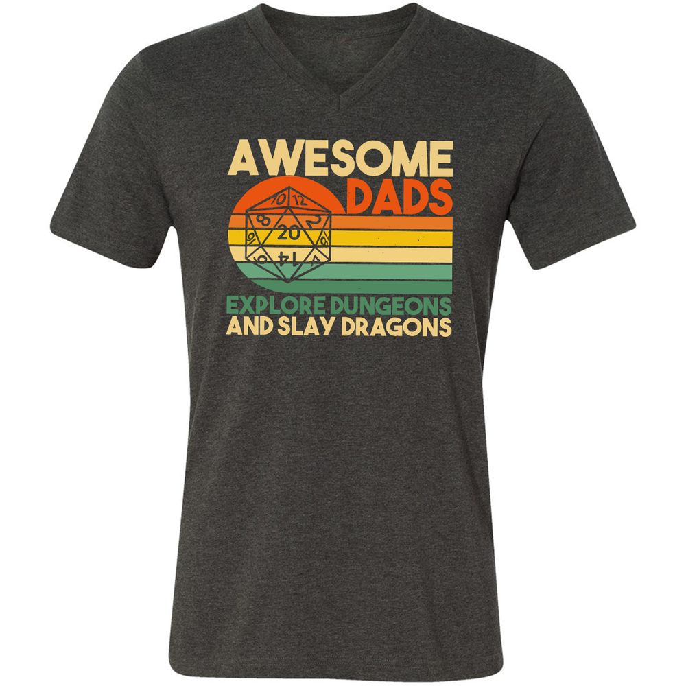 Awesome Dads Explore Dungeons Unisex V-Neck T-Shirt - Dark Grey Heather - 8