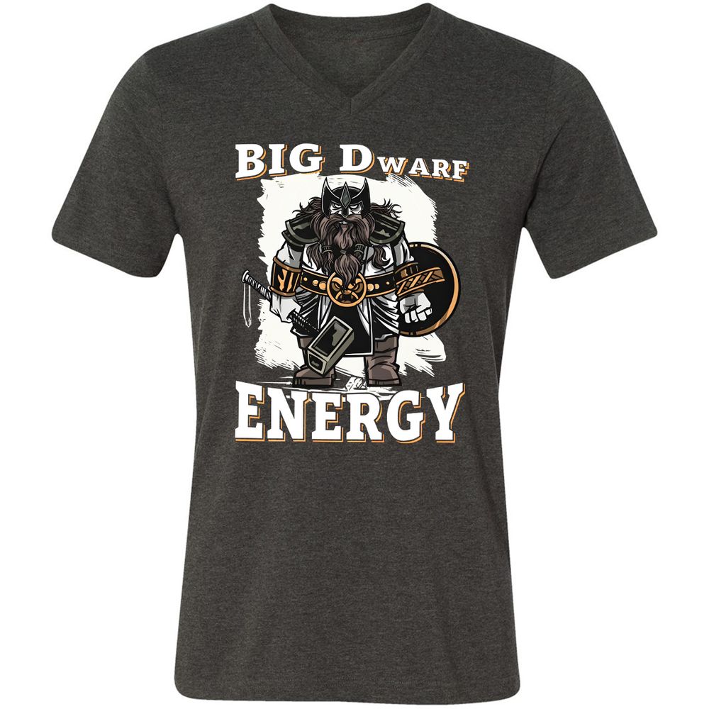 Big Dwarf Energy Unisex V-Neck T-Shirt - Dark Grey Heather - 8