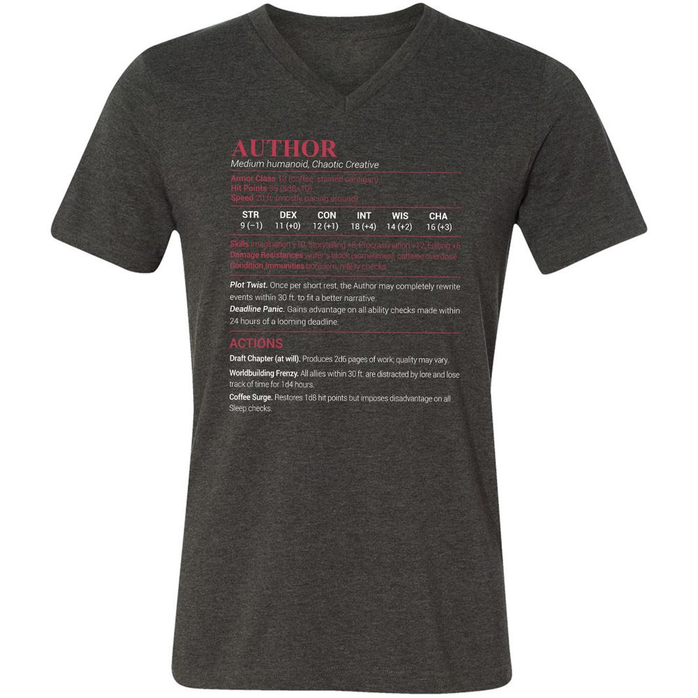 Author Unisex V-Neck T-Shirt - Dark Grey Heather - 8